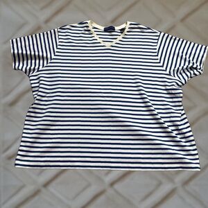 Karen Scott Navy and Cream Striped Short Sleeve Tee
